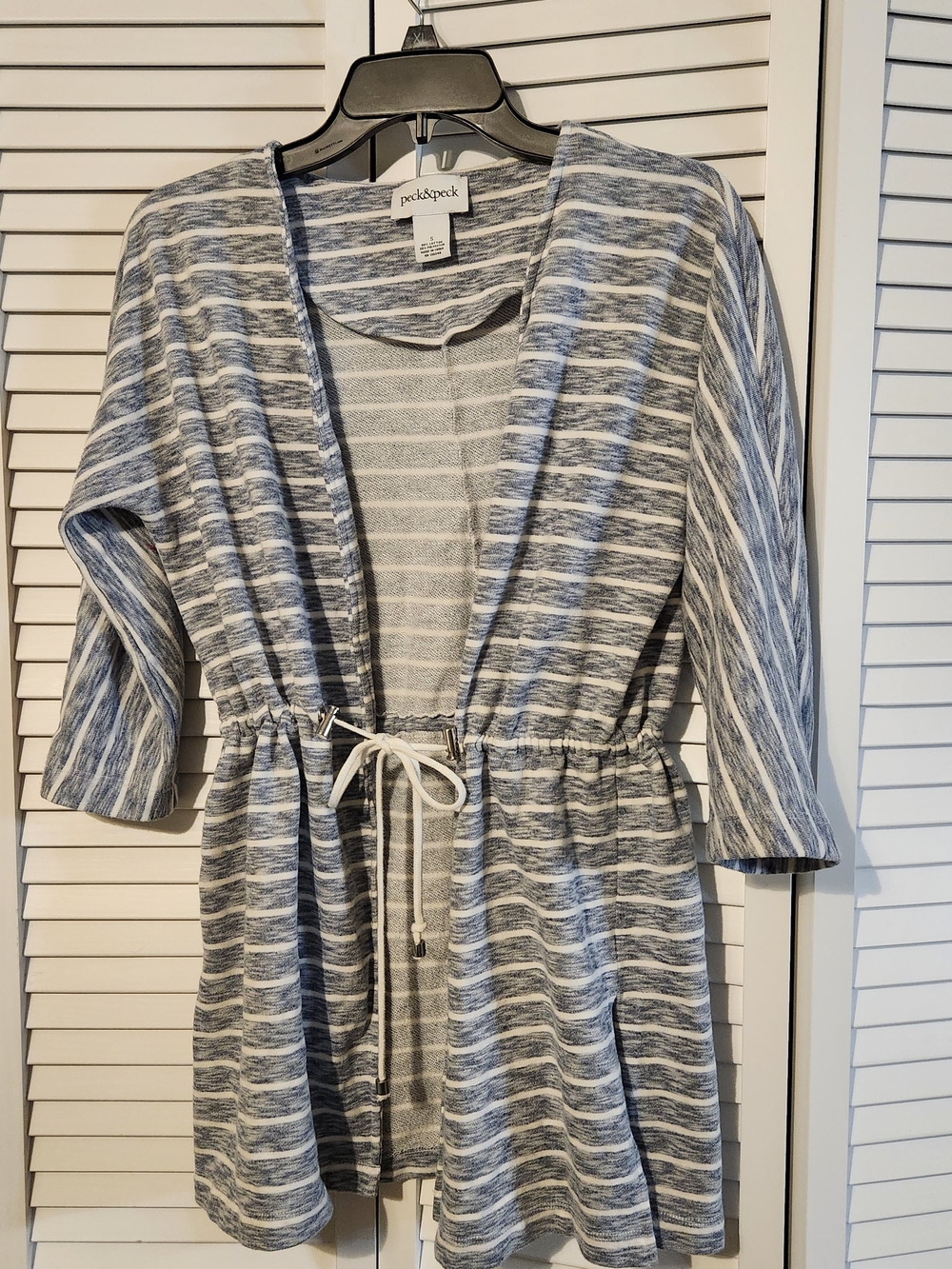 peck & peck Blue-Gray Striped Drawstring Women’s Jacket